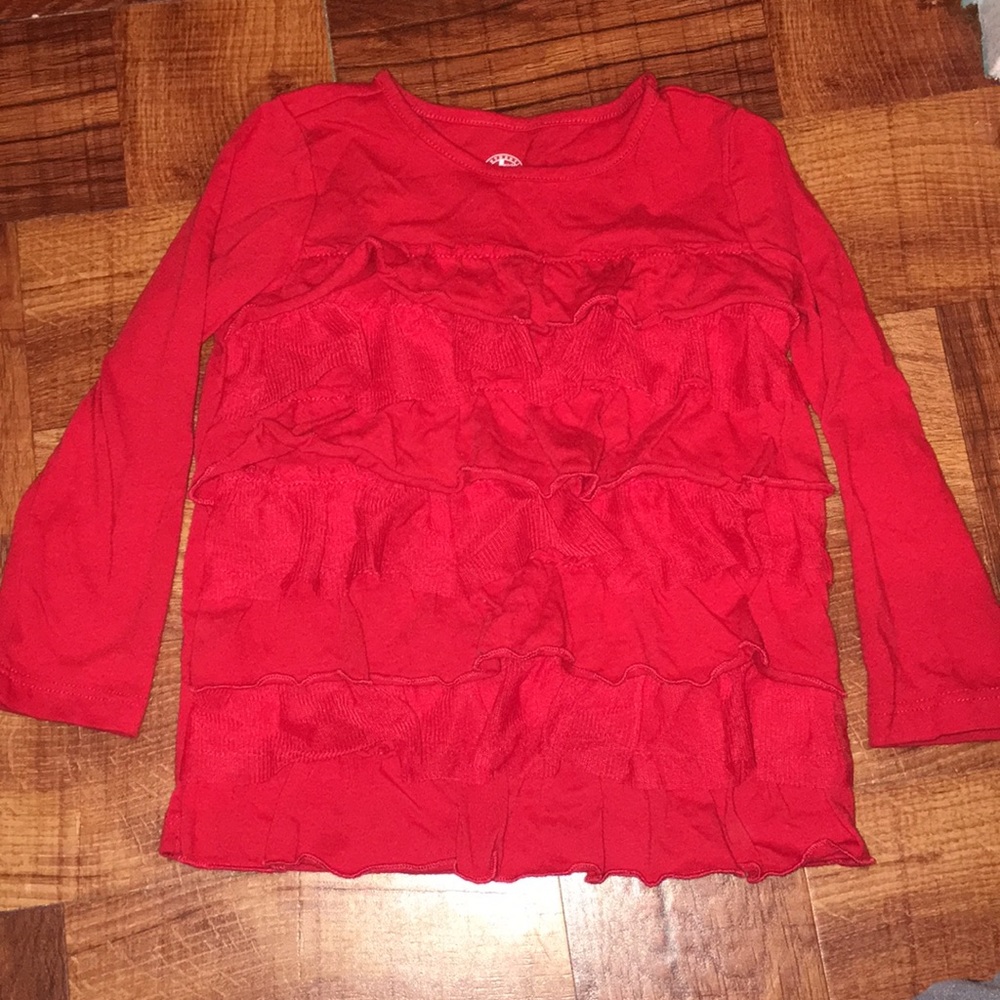 Red Ruffle Front Long Sleeve Top